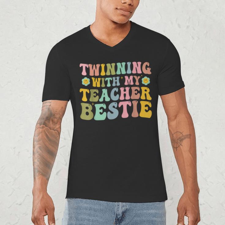 Twinning With My Teacher Bestie Twin Day Matching Teachers For Men Women Girls Kids Men's V-Neck T-Shirt, novelty gifts, funny gifts Twinning With My Teacher Bestie Twin Day Matching Teachers For Men Women Girls Kids Men's V-Neck T-Shirt, novelty gifts, funny gifts