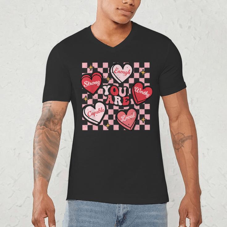 Valentine You Are Loved Worthy Enough Candy Heart Teacher For Men Women Girls Kids Men's V-Neck T-Shirt, novelty gifts, funny gifts