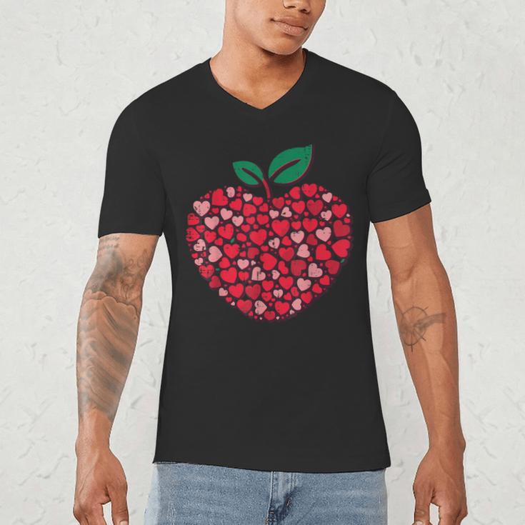 Valentines Day Teacher Hearts Apple Love Teach Women Men Men's V-Neck T-Shirt, novelty gifts, funny gifts
