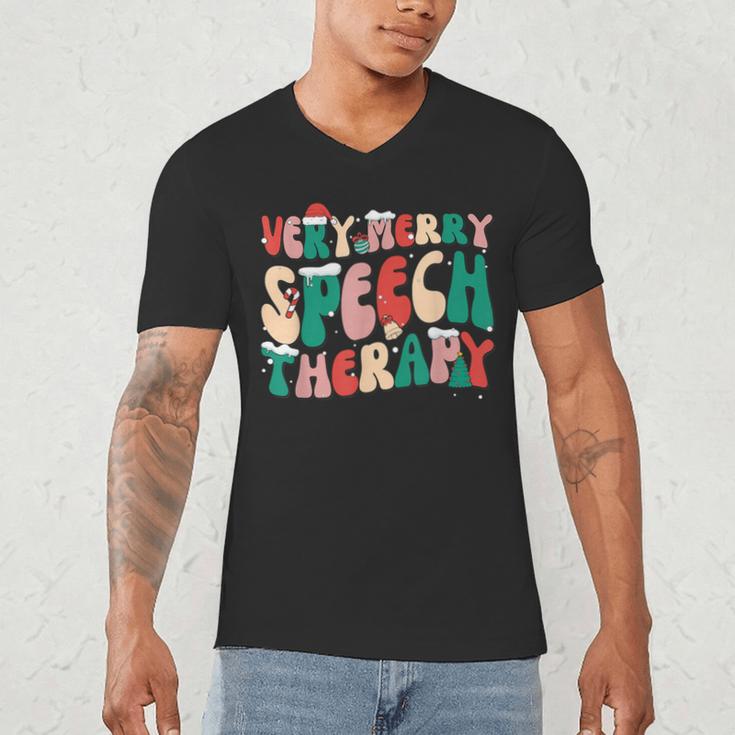 Verry Merry Speech Language Pathologist Teacher Christmas Men's V-Neck T-Shirt, novelty gifts, funny gifts