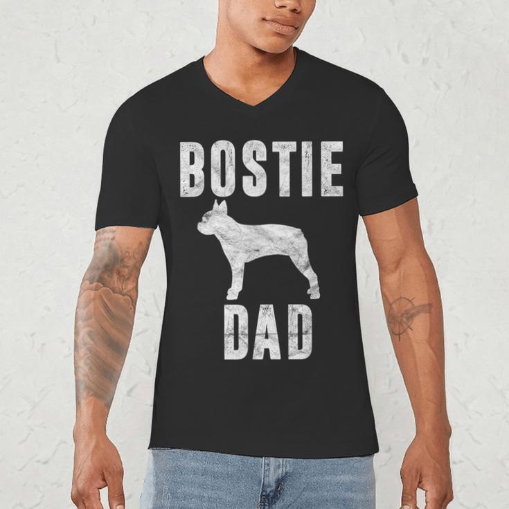 Vintage Boston Terrier Dad Dog Daddy Bostie Father Men's V-Neck T-Shirt, novelty gifts, funny gifts