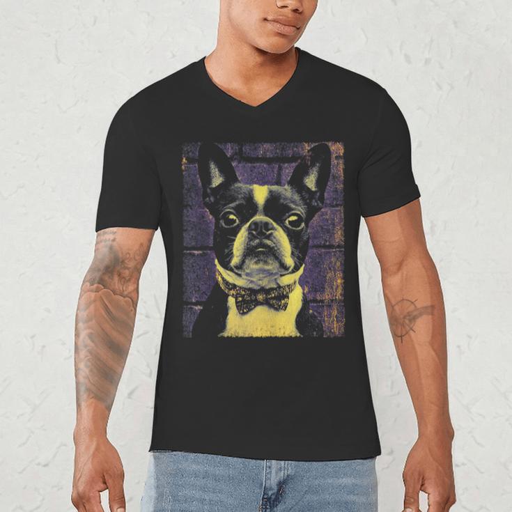 Vintage Boston Terrier Dog Men's V-Neck T-Shirt, novelty gifts, funny gifts