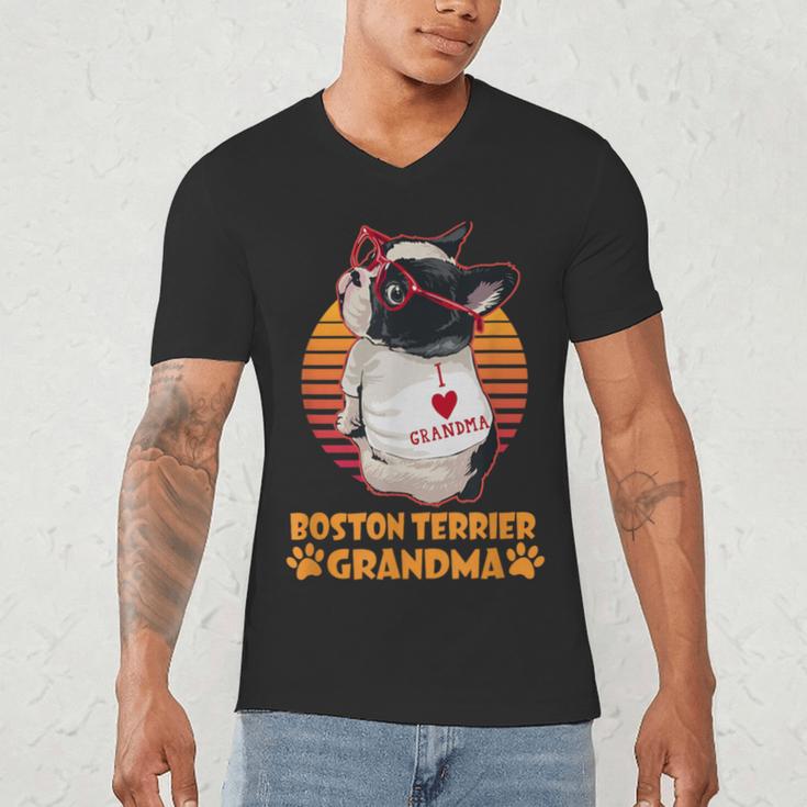 Vintage Boston Terrier Grandma Wear Sunglasses Dog Lover Men Women Girls Kids Men's V-Neck T-Shirt, novelty gifts, funny gifts