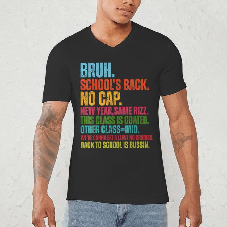 Vintage Bruh We Back No Cap Bruh We'Re Back Student Teacher Men's V-Neck T-Shirt, novelty gifts, funny gifts