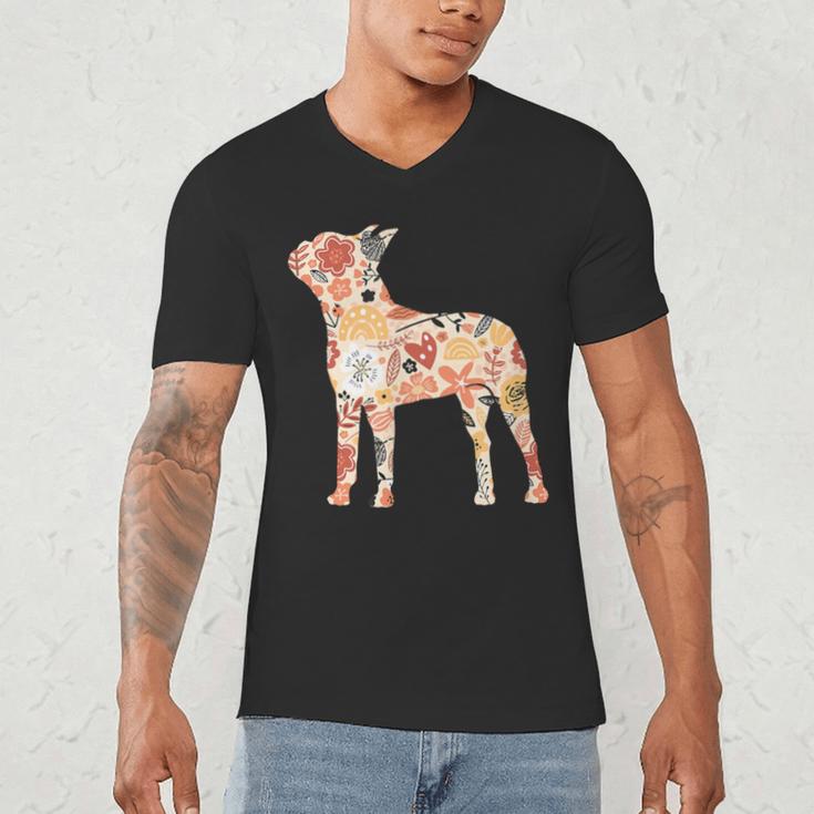 Vintage Floral Boston Terrier For Dog Lover Men's V-Neck T-Shirt, novelty gifts, funny gifts