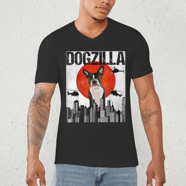 Vintage Japanese Dogzilla Boston Terrier Men's V-Neck T-Shirt, novelty gifts, funny gifts