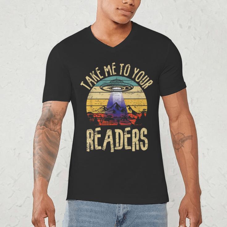 Vintage Take Me To Your Readers English Teacher Alien Space Men Women Men's V-Neck T-Shirt, novelty gifts, funny gifts
