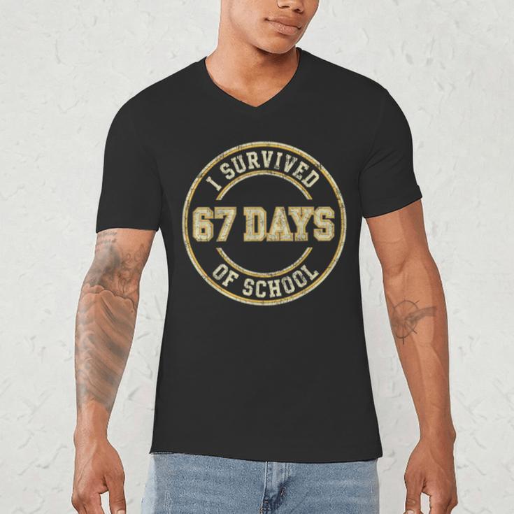 Vintage I Survived 67 Days Of School Teachers Students Men's V-Neck T-Shirt, novelty gifts, funny gifts Vintage I Survived 67 Days Of School Teachers Students Men's V-Neck T-Shirt, novelty gifts, funny gifts