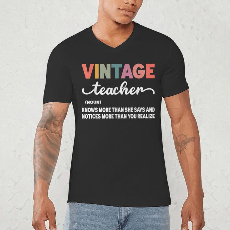Vintage Teacher Knows More Than She Says Outfit Definition Men's V-Neck T-Shirt, novelty gifts, funny gifts