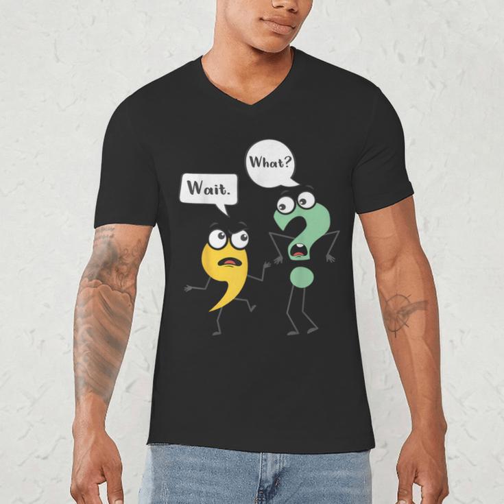 Wait What English Teacher Grammar Police Grammarian Men's V-Neck T-Shirt, novelty gifts, funny gifts