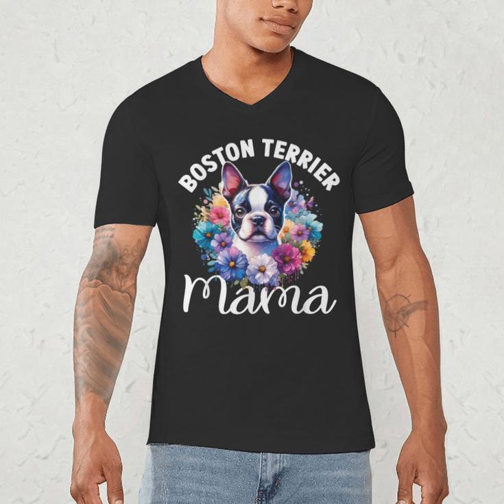 Watercolor Floral Boston Terrier Mama Dog Lover Mother's Day For Men Women Girls Kids Men's V-Neck T-Shirt, novelty gifts, funny gifts