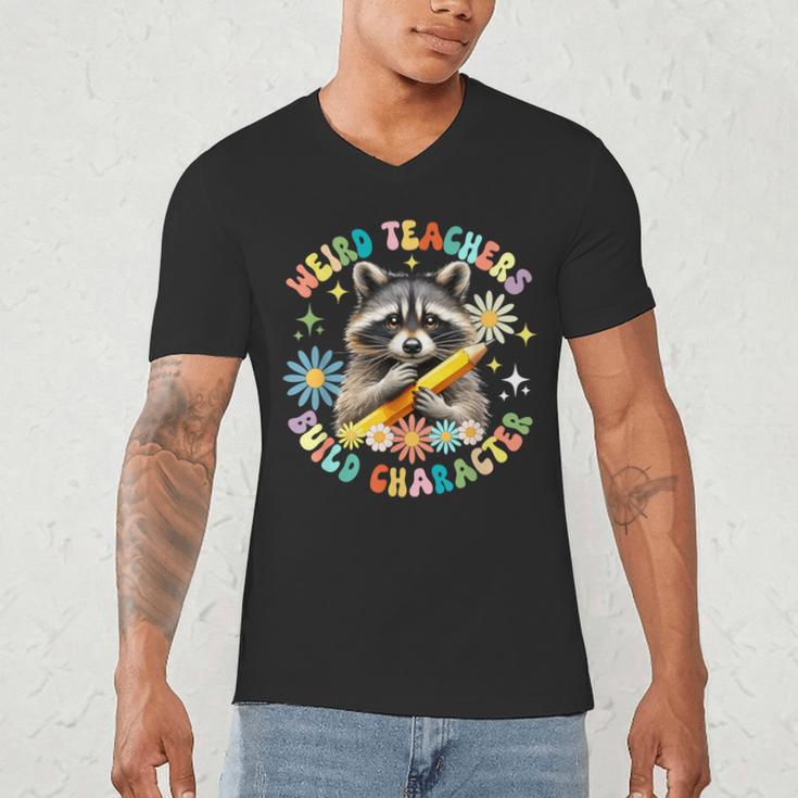 Weird Teachers Build Character Raccoon Colourful Floral Men's V-Neck T-Shirt, novelty gifts, funny gifts Weird Teachers Build Character Raccoon Colourful Floral Men's V-Neck T-Shirt, novelty gifts, funny gifts