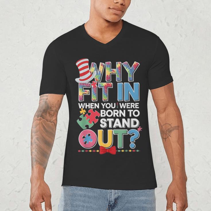 Why Fit In Doctor Teacher Cat In Hat Cool Autism Awareness Men Women Kids Men's V-Neck T-Shirt, novelty gifts, funny gifts