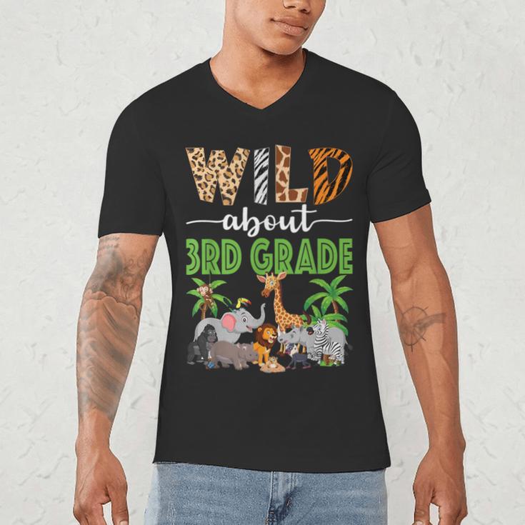 Wild About 3rd Grade Teacher Student Third Grade Zoo Safari Men's V-Neck T-Shirt, novelty gifts, funny gifts