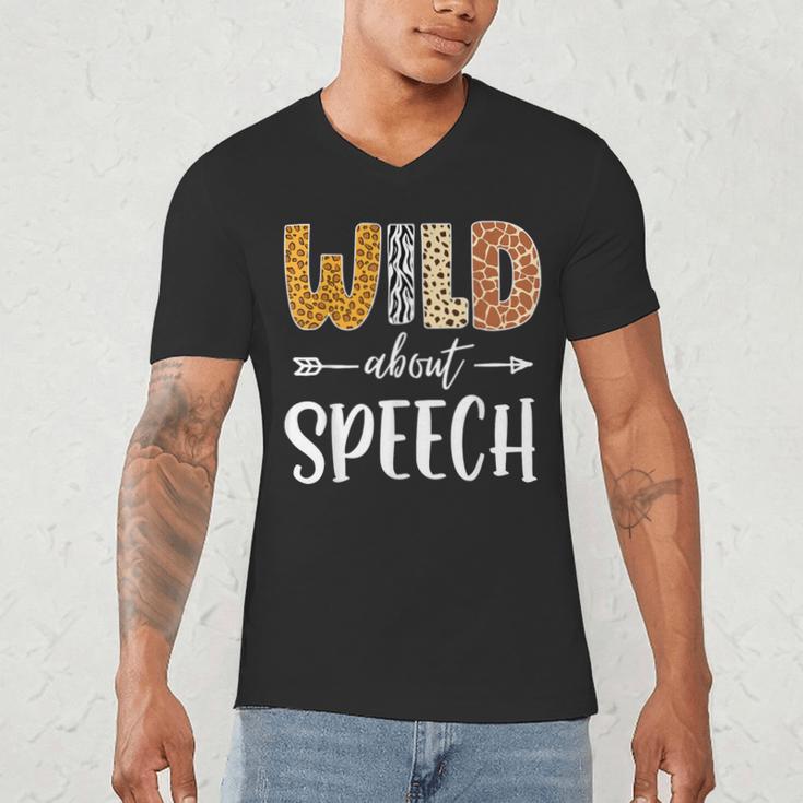 Wild About Speech SLP Leopard Teacher Back To School Kids Men's V-Neck T-Shirt, novelty gifts, funny gifts