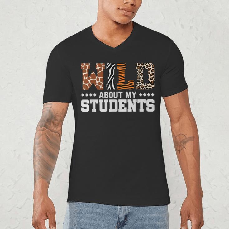 Wild About My Students Shirt Animals Teacher Men's V-Neck T-Shirt, novelty gifts, funny gifts