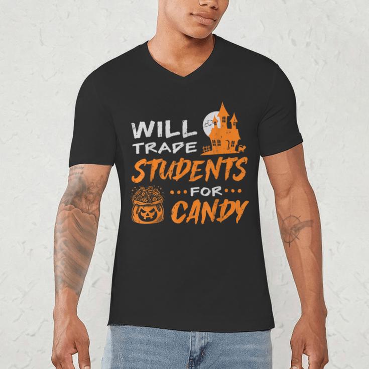 Will Trade Students For Candy Halloween Costume Teacher Men's V-Neck T-Shirt, novelty gifts, funny gifts