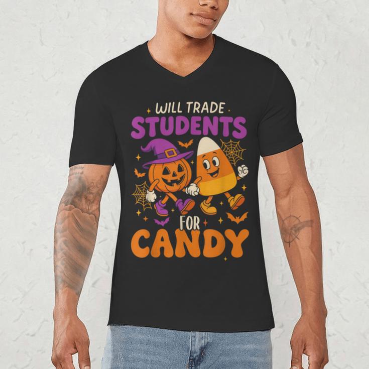 Will Trade Students For Candy Shirt Fun Candy Corn Teacher Men's V-Neck T-Shirt, novelty gifts, funny gifts Will Trade Students For Candy Shirt Fun Candy Corn Teacher Men's V-Neck T-Shirt, novelty gifts, funny gifts