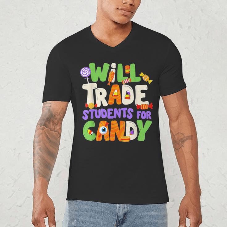 Will Trade Students For Candy Teacher Cute Halloween Costume Men's V-Neck T-Shirt, novelty gifts, funny gifts Will Trade Students For Candy Teacher Cute Halloween Costume Men's V-Neck T-Shirt, novelty gifts, funny gifts