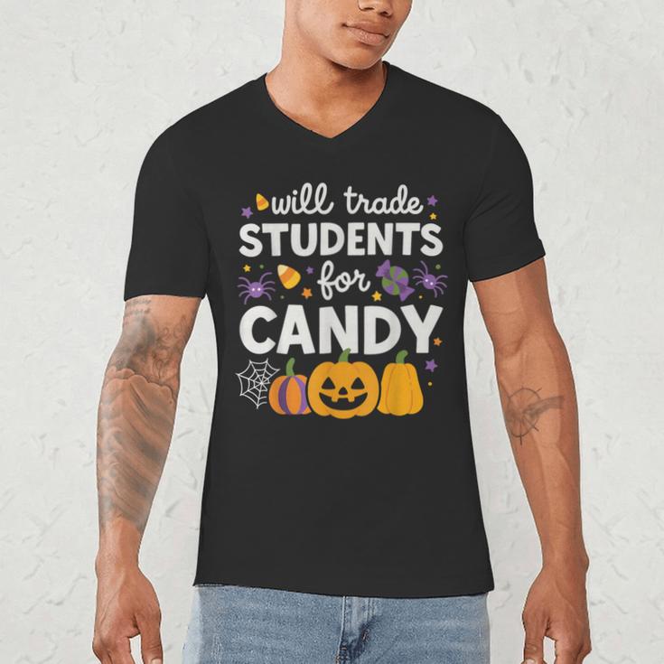 Will Trade Students For Candy Teacher Cute Halloween Men's V-Neck T-Shirt, novelty gifts, funny gifts