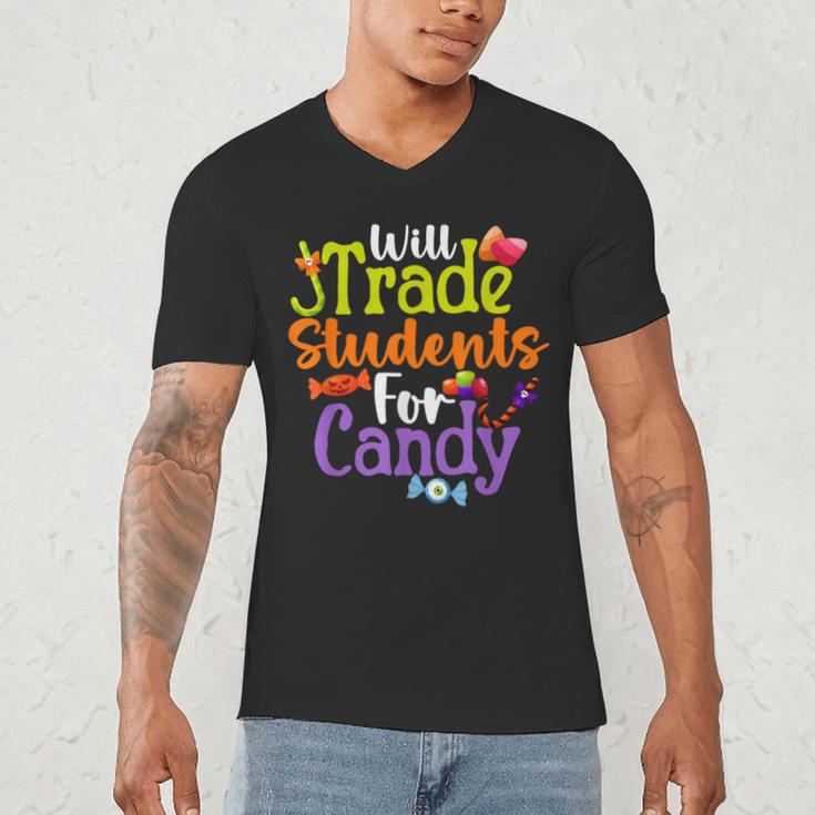 Will Trade Students For Candy Teacher Halloween Costume Men's V-Neck T-Shirt, novelty gifts, funny gifts