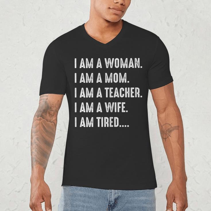 Woman Mom Teacher Wife TIRED T Shirt Cute Mom Teacher Shirts Men's V-Neck T-Shirt, novelty gifts, funny gifts