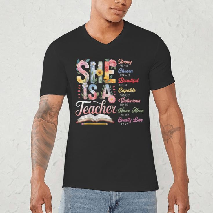 Women Bible Verse Christian Teacher God Says Back To School Men's V-Neck T-Shirt, novelty gifts, funny gifts
