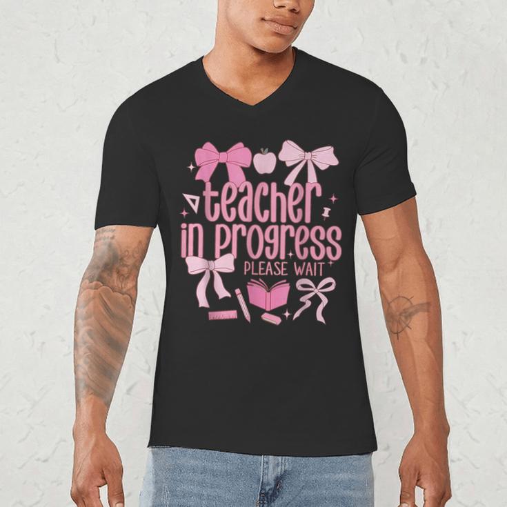 Women Teacher In Progress Coquette Pink Bow Future Teacher Men's V-Neck T-Shirt, novelty gifts, funny gifts Women Teacher In Progress Coquette Pink Bow Future Teacher Men's V-Neck T-Shirt, novelty gifts, funny gifts