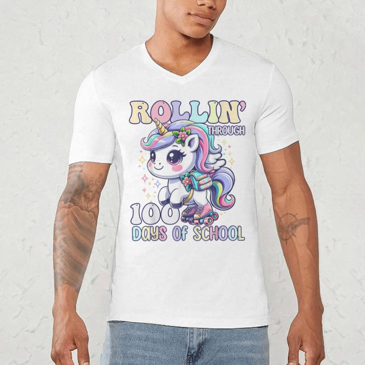 100 Days Of School Girls Teacher 100th Day Unicorn Outfit Men's V-Neck T-Shirt, novelty gifts, funny gifts