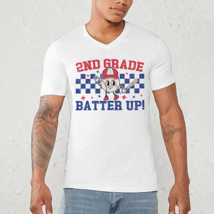 2nd Grade Batter Up Back To School Baseball Teacher Kids Men's V-Neck T-Shirt, novelty gifts, funny gifts