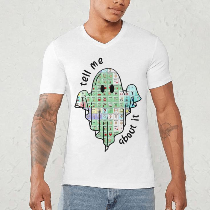 AAC Ghost Tell Me About It Speech Pathology AAC Sped Teacher Men's V-Neck T-Shirt, novelty gifts, funny gifts AAC Ghost Tell Me About It Speech Pathology AAC Sped Teacher Men's V-Neck T-Shirt, novelty gifts, funny gifts