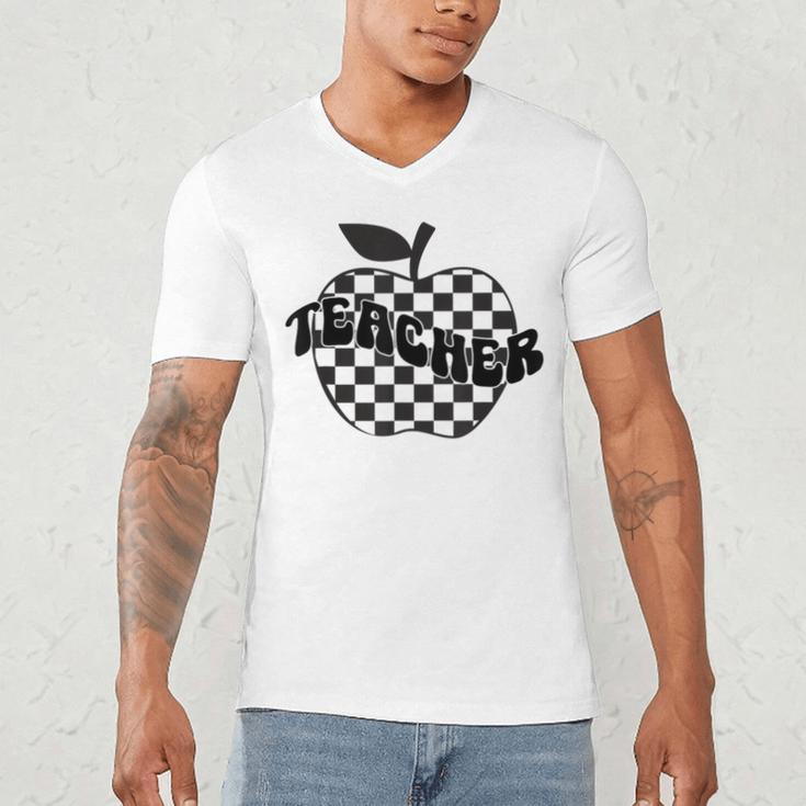 Back To School Checkered Apple Teacher Checkerboard Teacher For Men Women Girls Kids Men's V-Neck T-Shirt, novelty gifts, funny gifts
