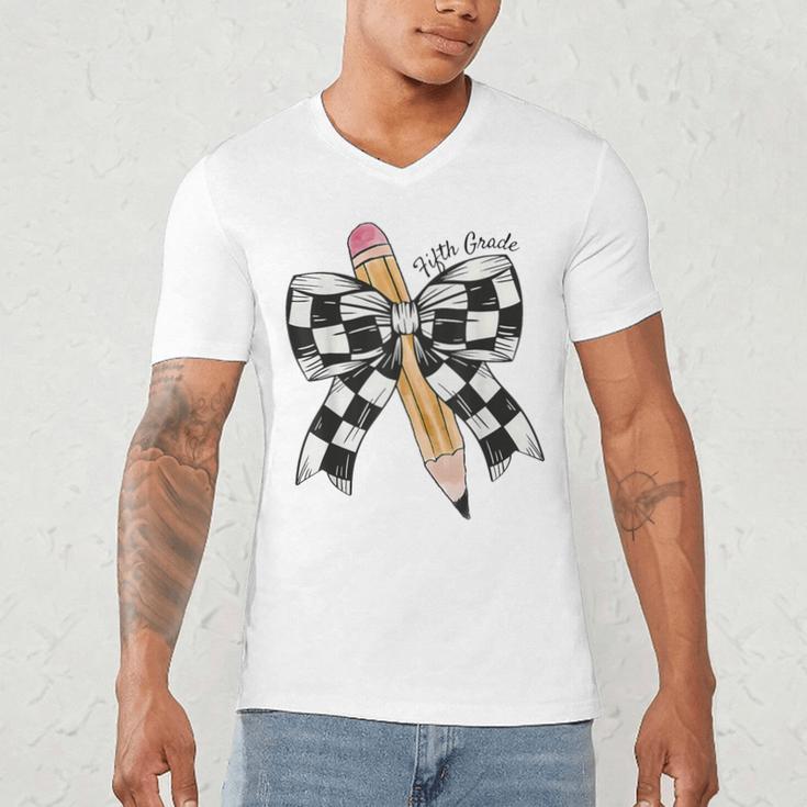 Back To School Hello Fifth Grade Teacher Coquette Pencil Bow Men's V-Neck T-Shirt, novelty gifts, funny gifts Back To School Hello Fifth Grade Teacher Coquette Pencil Bow Men's V-Neck T-Shirt, novelty gifts, funny gifts