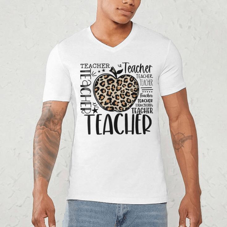 Back To School Teacher Life Apple Leopard Teacher Women Men's V-Neck T-Shirt, novelty gifts, funny gifts