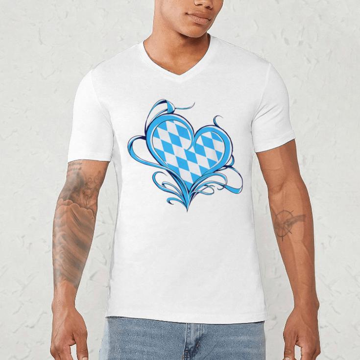 Bavarian Flag As Heart Blue Diamond Bavaria Men's V-Neck T-Shirt, novelty gifts, funny gifts