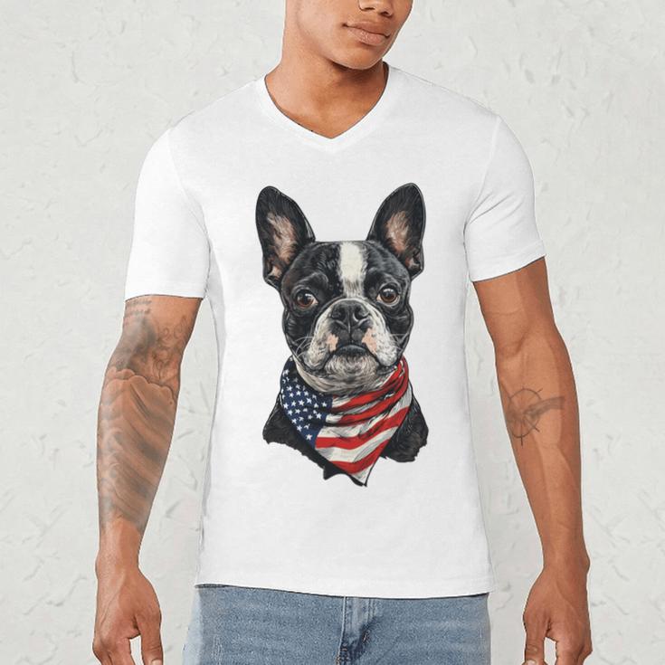 Boston Terrier American Flag Men's V-Neck T-Shirt, novelty gifts, funny gifts