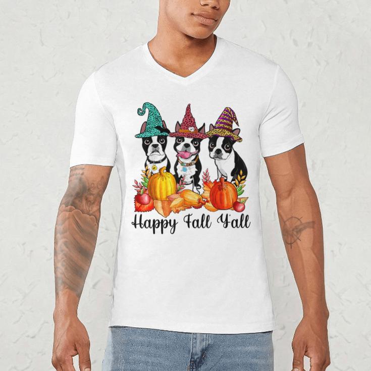 Boston Terrier Dog Lover Fall Ya'Ll Halloween Costume Men Women Men's V-Neck T-Shirt, novelty gifts, funny gifts