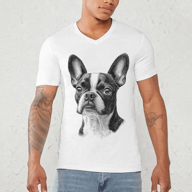Boston Terrier Dog Motif Pet Illustration Boston Terrier For Men Women Kids Men's V-Neck T-Shirt, novelty gifts, funny gifts