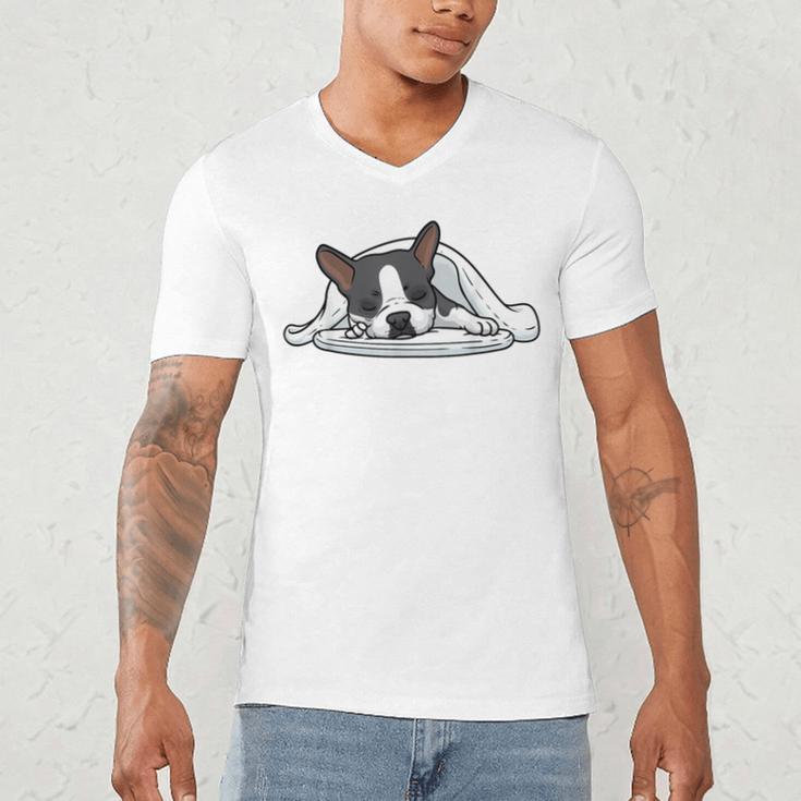 Boston Terrier Dog Official Sleeping Men Women Girls Kids Men's V-Neck T-Shirt, novelty gifts, funny gifts