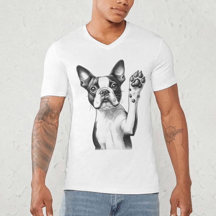 Boston Terrier Dog Raising Paw Idea Men Women Men's V-Neck T-Shirt, novelty gifts, funny gifts