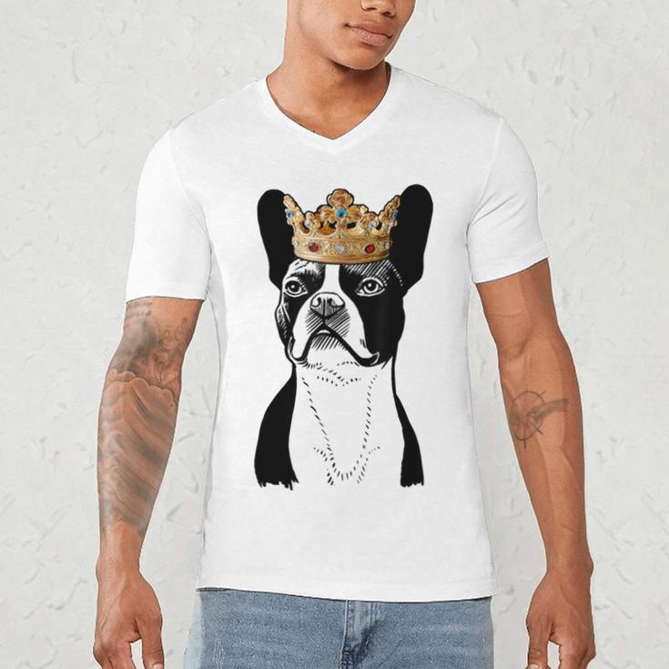 Boston Terrier Dog Wearing Crown For Men Women Girls Kids Men's V-Neck T-Shirt, novelty gifts, funny gifts