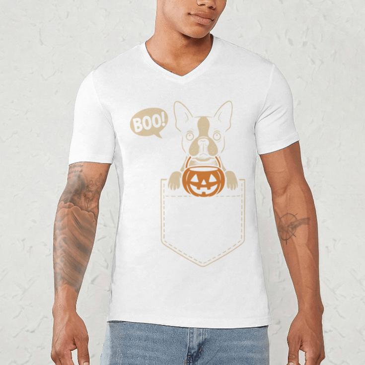 Boston Terrier Halloween Cute Bostie Dog Pocket Boo Men's V-Neck T-Shirt, novelty gifts, funny gifts