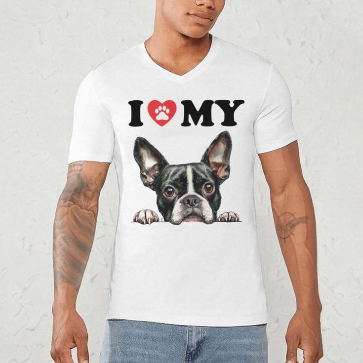 Boston Terrier I Heart My Dog Dog Lover Men's V-Neck T-Shirt, novelty gifts, funny gifts