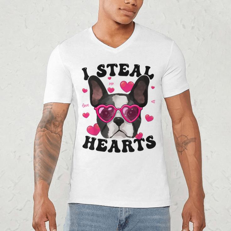 Boston Terrier Heart Glasses Girls Bostie Valentines Day Men's V-Neck T-Shirt, novelty gifts, funny gifts