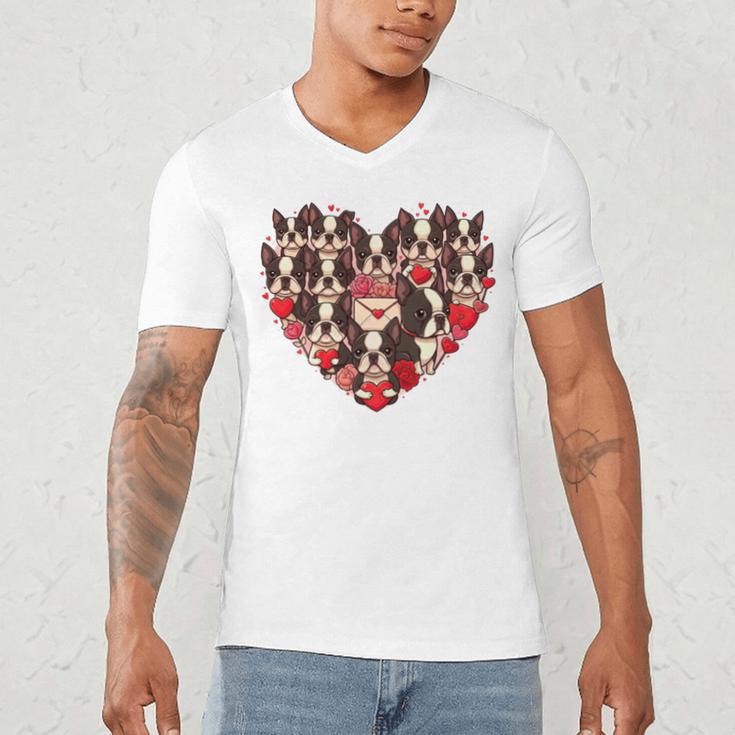 Boston Terrier Heart Valentine Boston Terrier Men's V-Neck T-Shirt, novelty gifts, funny gifts