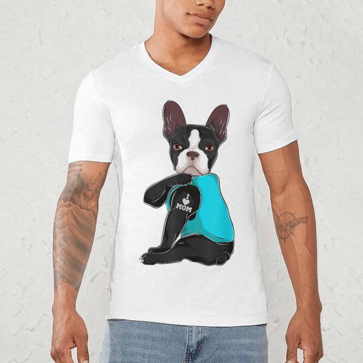 Boston Terrier I Love Mom Apparel Men's V-Neck T-Shirt, novelty gifts, funny gifts