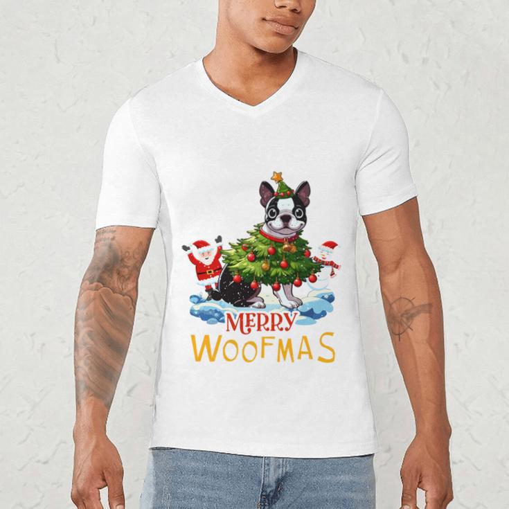 Boston Terrier Merry Christmas Tree Lights Dog X-Mas Dogs Men's V-Neck T-Shirt, novelty gifts, funny gifts