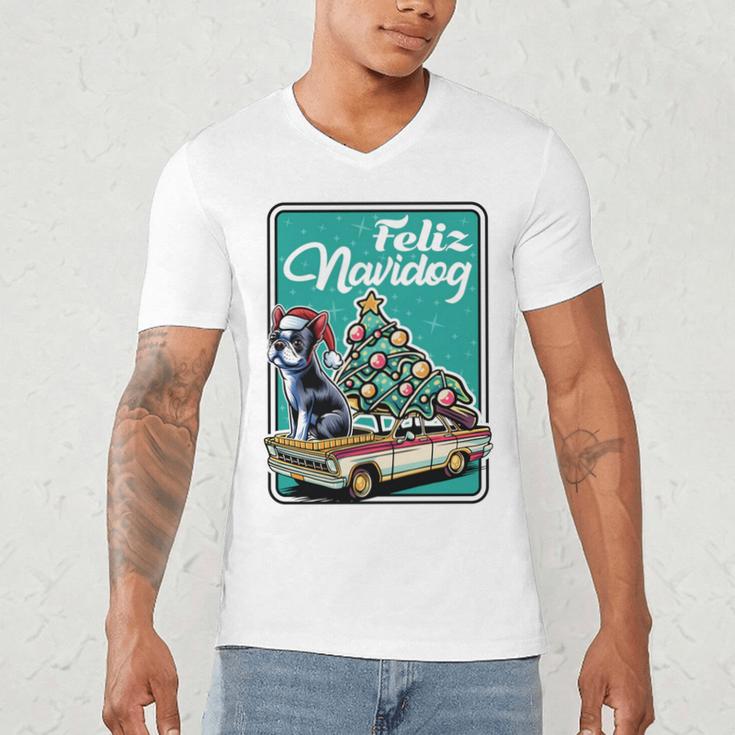 Boston Terrier Merry Christmas Tree Truck Dog X-Mas Men's V-Neck T-Shirt, novelty gifts, funny gifts