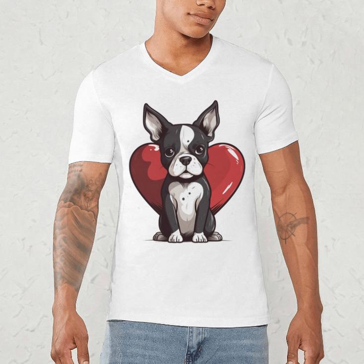 Boston Terrier Mom Dad Bostie Dog Lover Valentines Day Men's V-Neck T-Shirt, novelty gifts, funny gifts