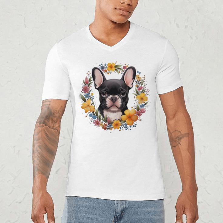 Boston Terrier Mom Floral Bostie Dog Lover Flowers Cute Men's V-Neck T-Shirt, novelty gifts, funny gifts